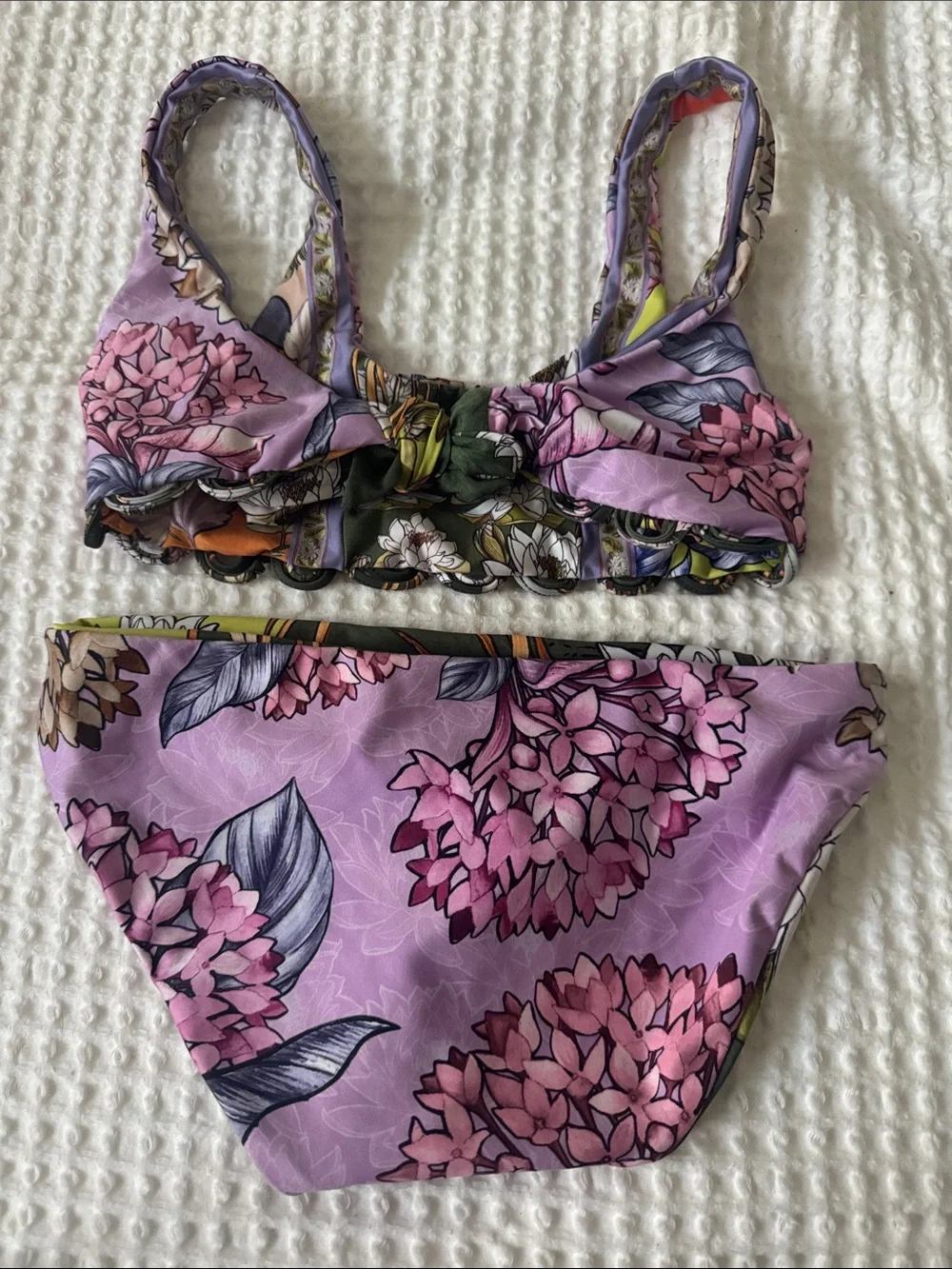 Agua Bendita Floral Kids Bikini in Lavender, Pink, Green